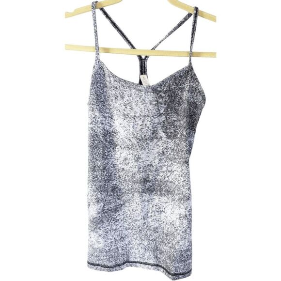 LULULEMON ATHLETICA Power Y Tank In Luon Spray Jacquard White Black Size 6 - Picture 4 of 5
